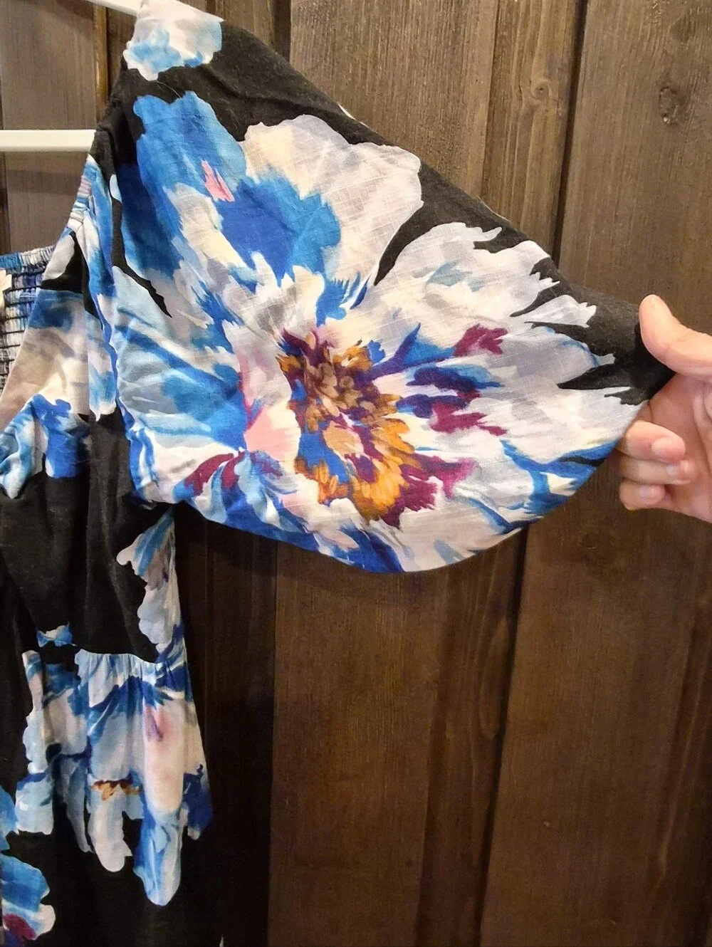 Element Black Maxi Dress with Blue and White Floral Accents - Picture 3 of 4